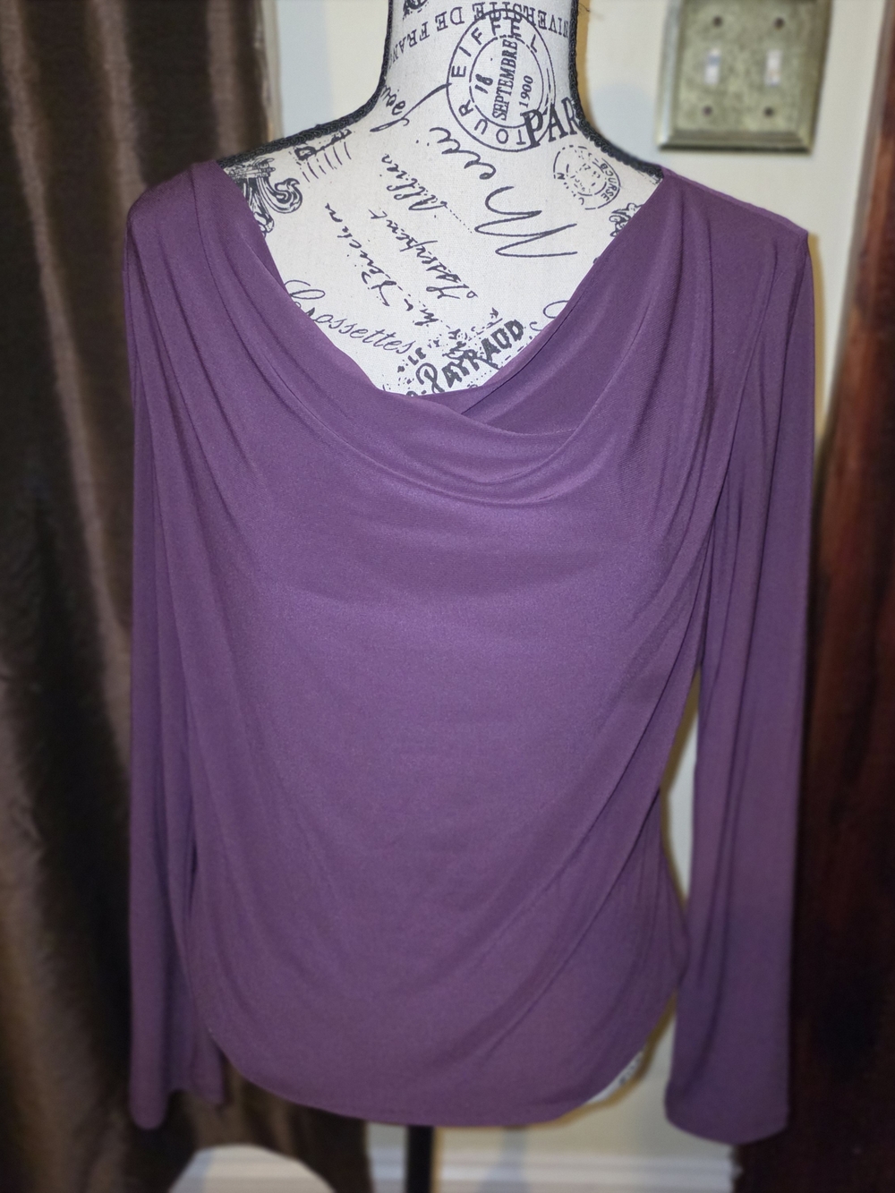 Susan Lawrence Women's Draped Cowl Neck Long Sleeve Top Large